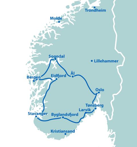 Norwegens schöner Süden mit Standard Hotels - 11 Tage ab/bis Oslo